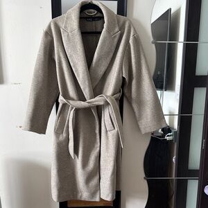 Zara Cream Wrap-Style Coat with Mid-Length and Soft Texture